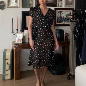 Sheer Black and White V-Neck Midi Sundress